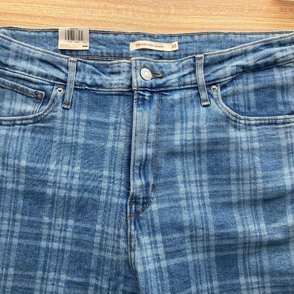 Rare Levi's Women's 721 High Rise Skinny Sapphire Plaid Jeans 33 (US 16) R "NWT" - Picture 4 of 13
